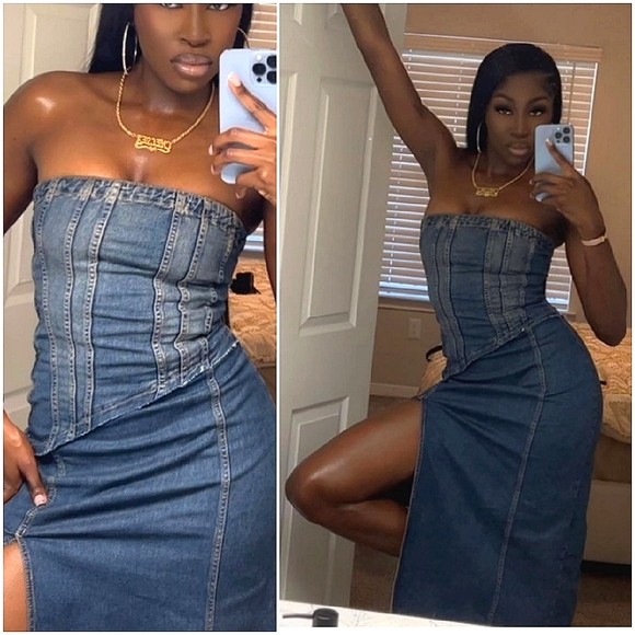 Zara  denim * strapless midi dress slit size XS - Picture 1 of 12